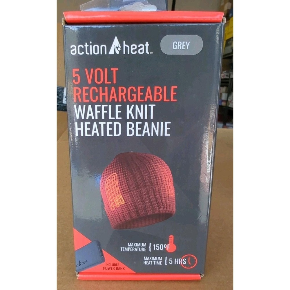 Action Heat 5 Volt Rechargeable Waffle Knit Heated Beanie - Gray (MSRP $90)